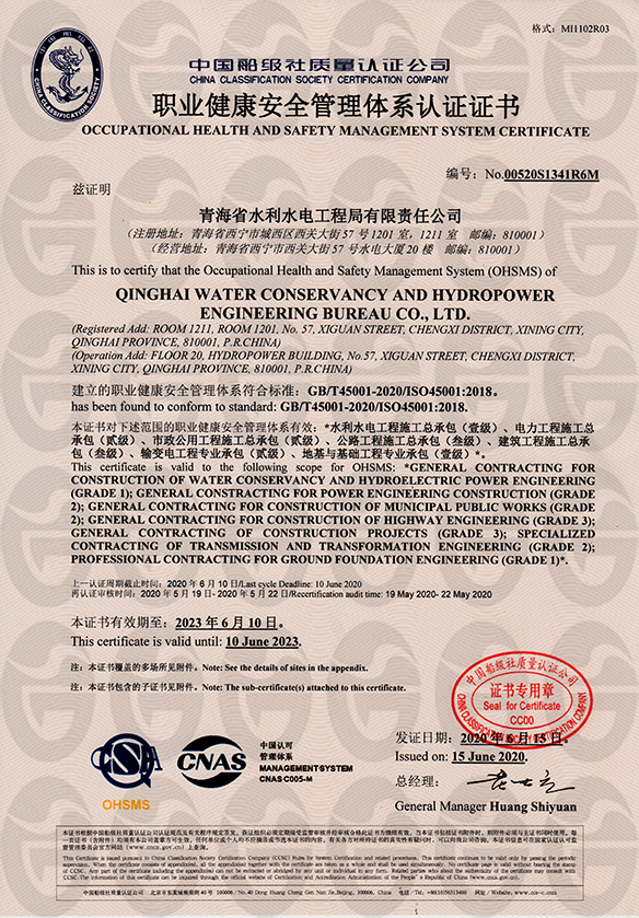 职业健康管理体系证书